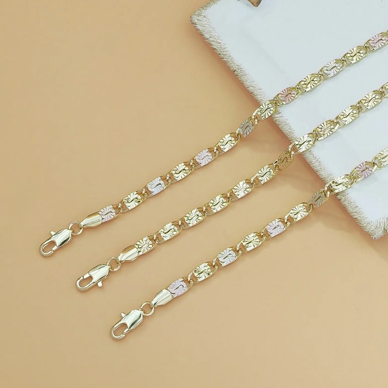 Tri-Color Engraved Link Bracelet