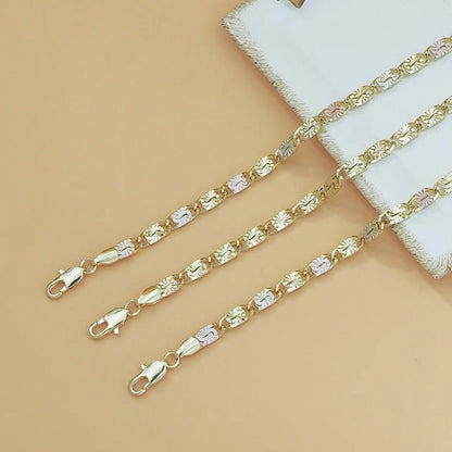 Tri-Color Engraved Link Bracelet