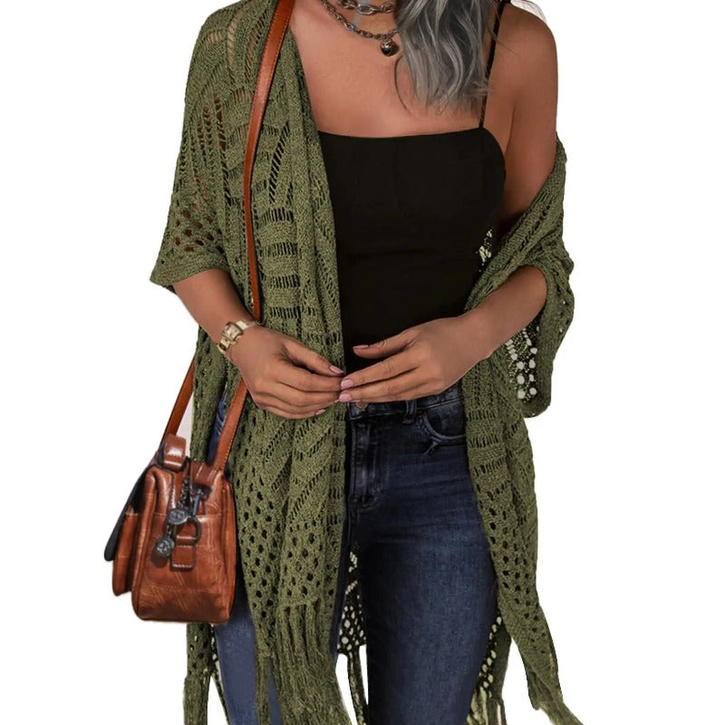 Hollow Out Tassel Knit Cardigan