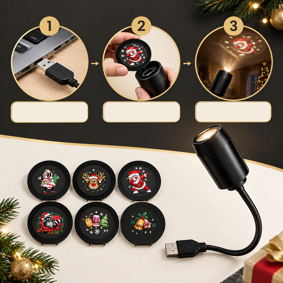 USB Christmas Projector Light — 6 or 10 Festive Scenes