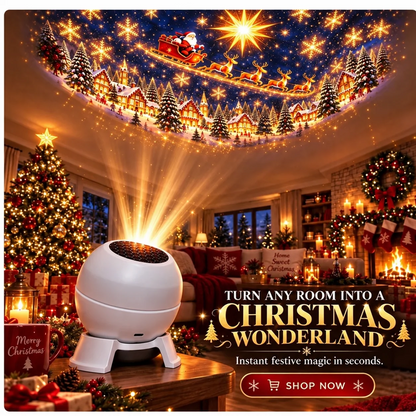 Christmas projection lamp lighting a festive room
