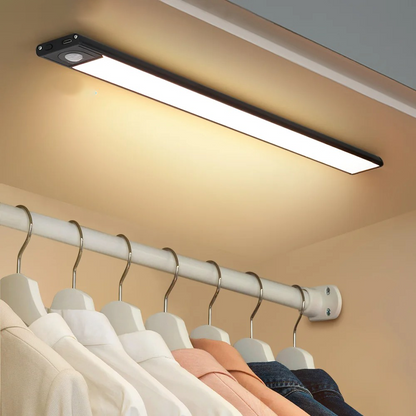 Motion sensor LED light illuminating a closet