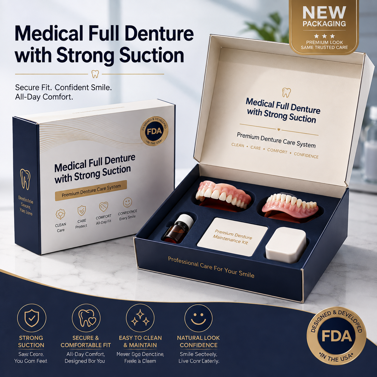 🦷Medical Full Denture with Strong Suction ✅ Made and Shipped from the（USA）