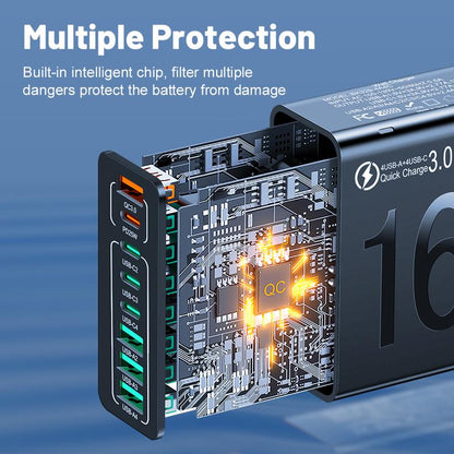 168W GaN USB Fast Charger 8-Port Power Hub for USB-C&A