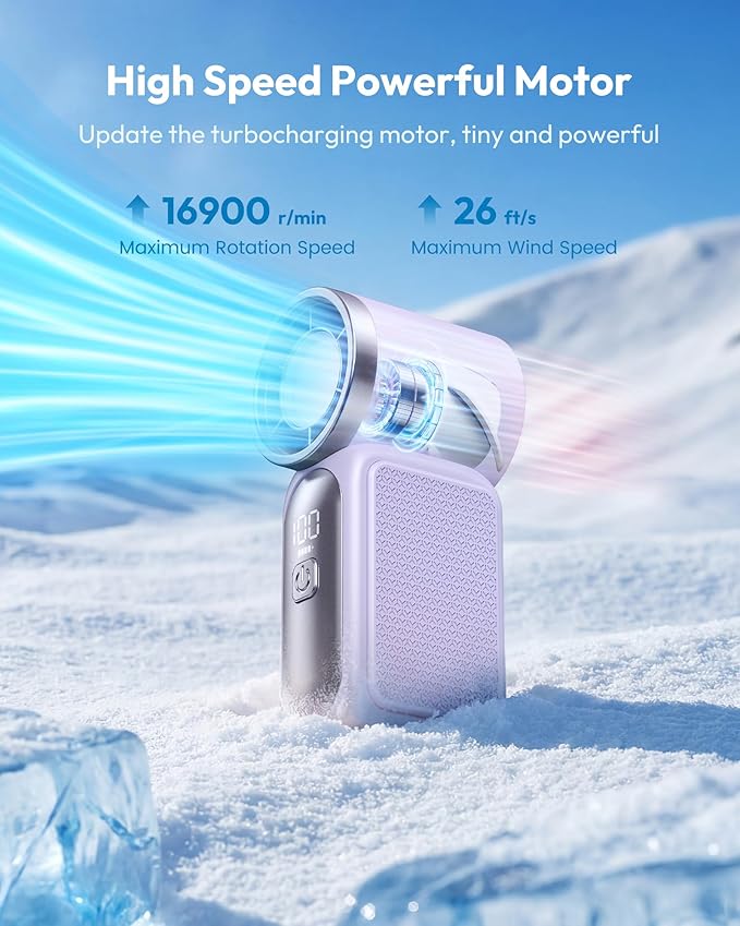 ❄️ Turbo Handheld Fan – 16900 RPM, 6 speeds, LED display