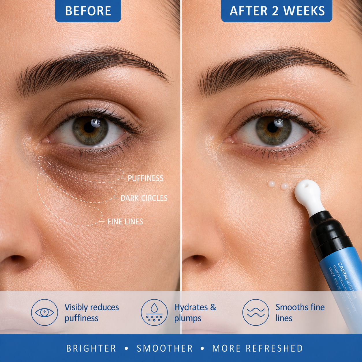 Eye Gel, Korean Skincare with Caffeine, Hyaluronic Acid & Niacinamide – Hydrating, Depuffing & Plumping Eye Cream with Cooling Ceramic Tip