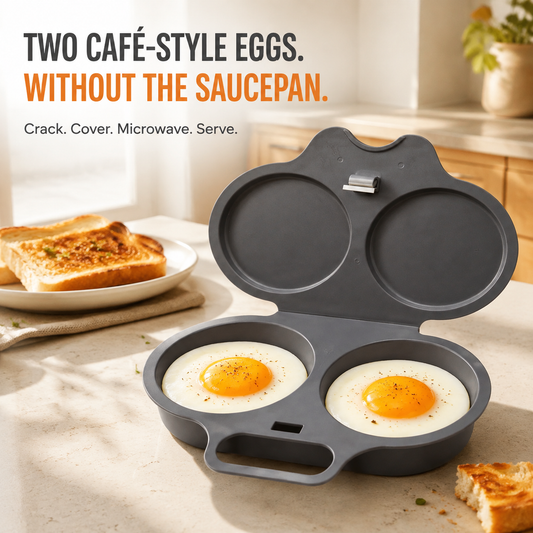 Black 2-Egg Microwave Poacher open beside toast