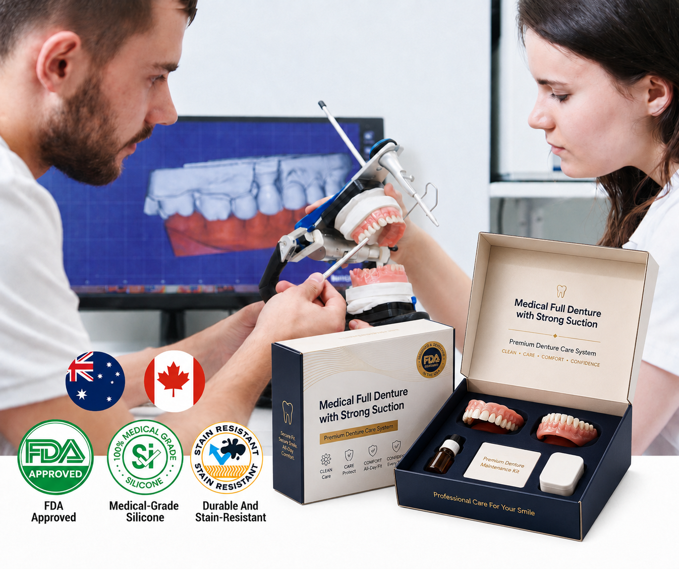 🦷Medical Full Denture with Strong Suction ✅ Made and Shipped from the（USA）