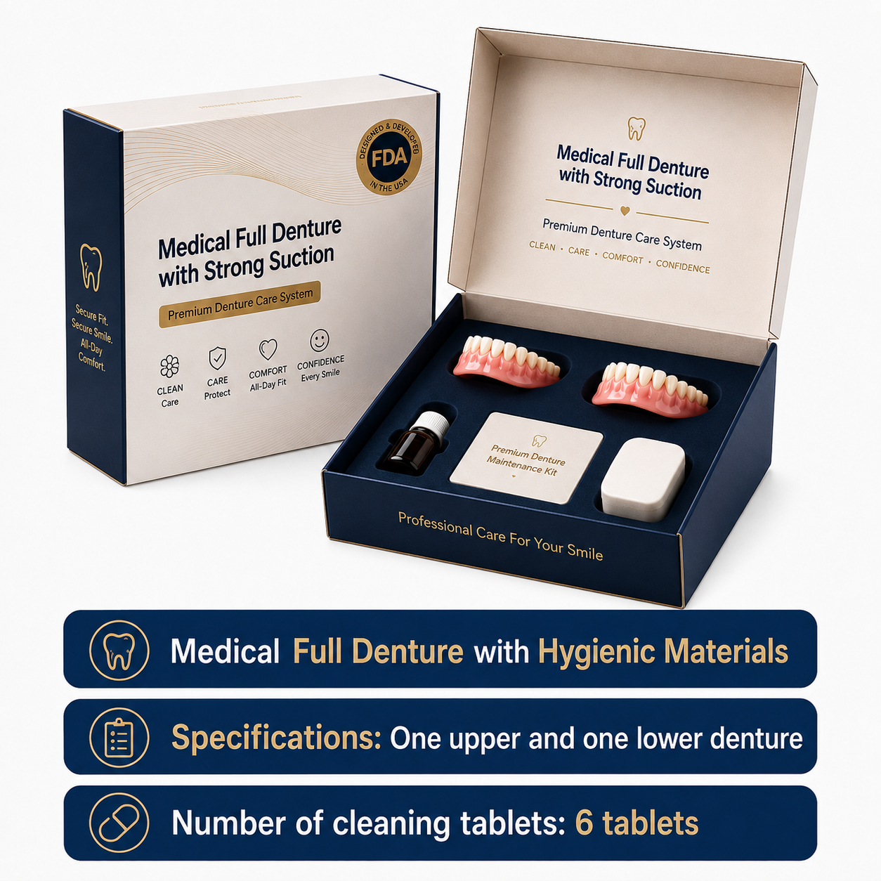 🦷Medical Full Denture with Strong Suction ✅ Made and Shipped from the（USA）
