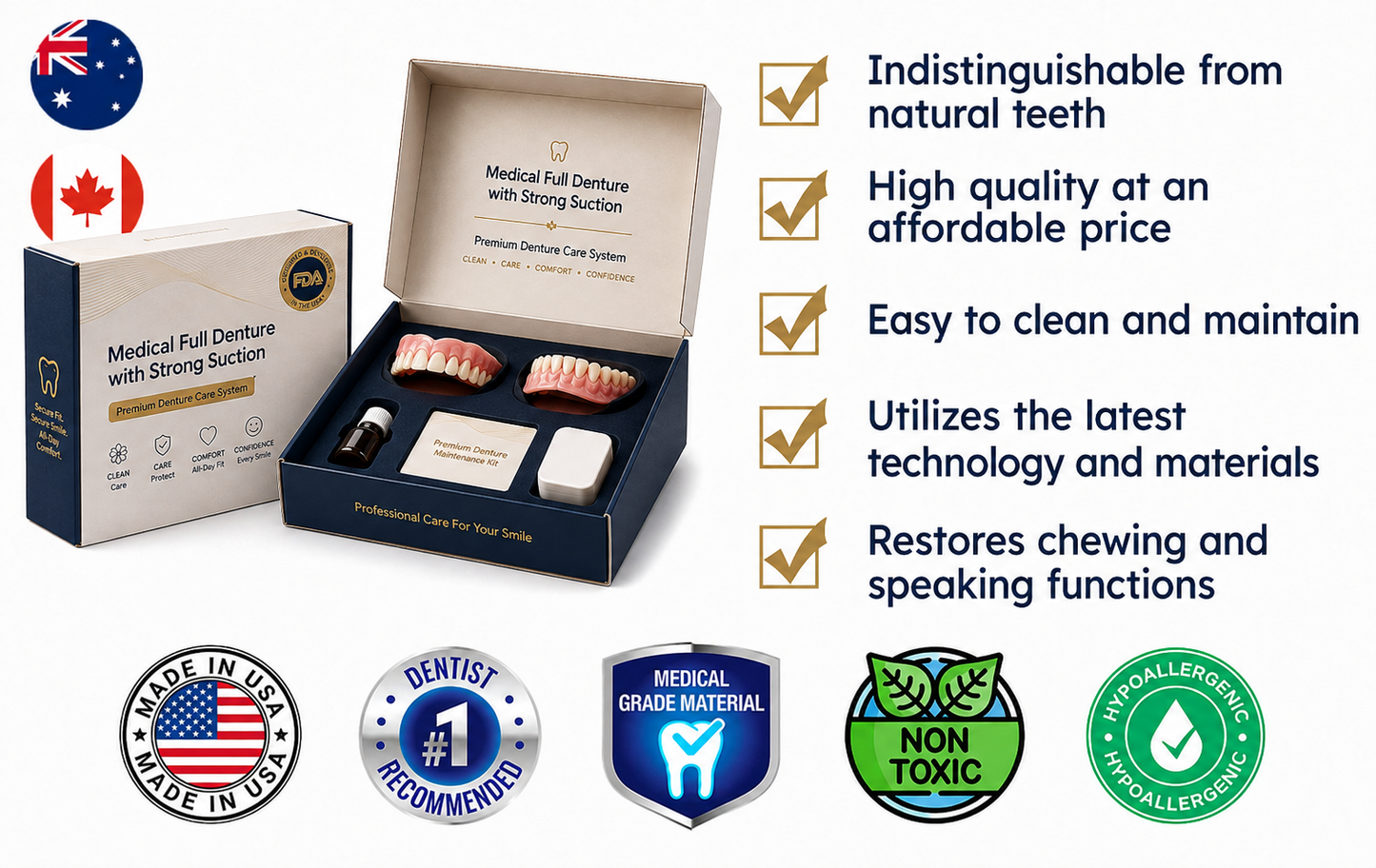 🦷Medical Full Denture with Strong Suction ✅ Made and Shipped from the（USA）