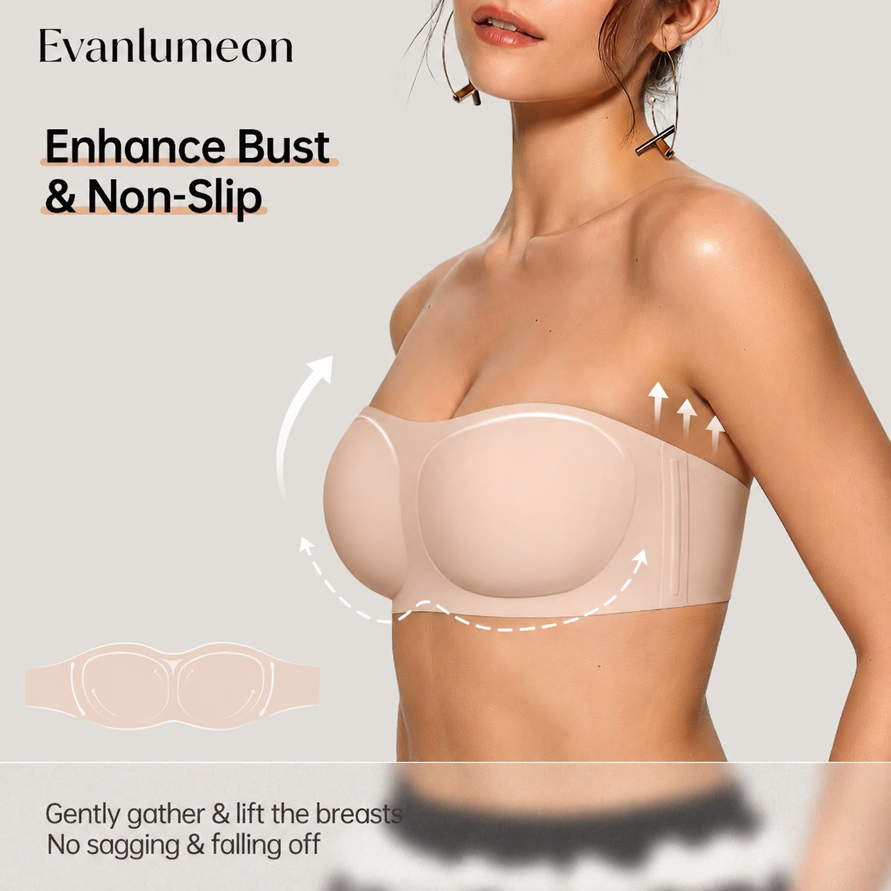 💞Womens Strapless Bras Push Up Bandeau Bra Non Slip Wireless Supportive Padded Bras Seamless Comfortable Tube Jelly Bra