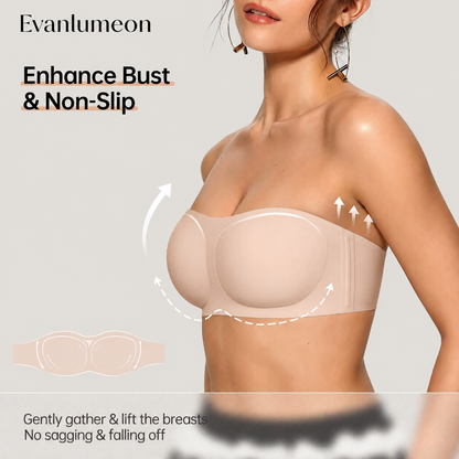 💞Womens Strapless Bras Push Up Bandeau Bra Non Slip Wireless Supportive Padded Bras Seamless Comfortable Tube Jelly Bra