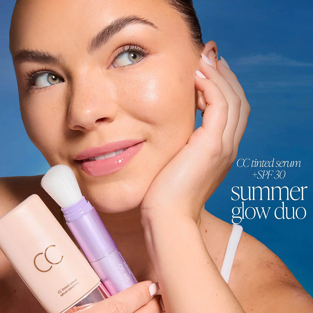 Summer skin essentials - CC color-correcting tinted serum + creaseless SPF 30 mineral setting powder