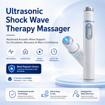 Advanced sonic shock therapy can restore the health of body tissues, enhance men's self-confidence, and relieve muscle pain, joint stiffness, and tendon discomfort.