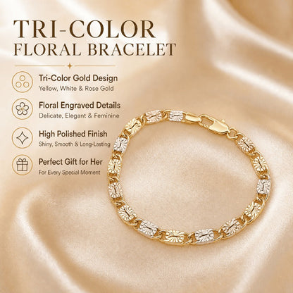 Tri-Color Engraved Link Bracelet