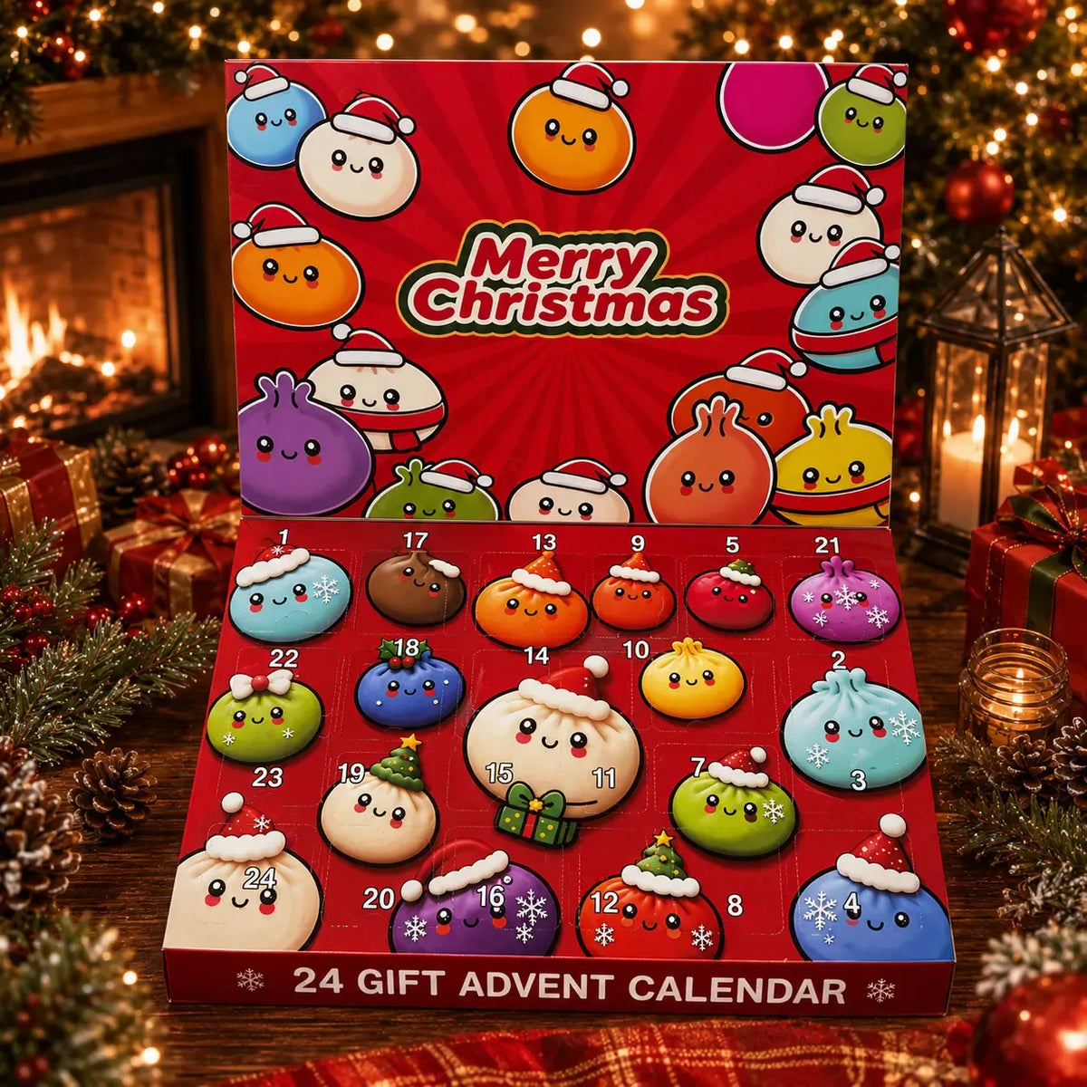 Christmas Advent Calendar 2026, 24 Days Countdown Calendar, Mini Dumpling Squishy Toys with Glitter, Christmas Holiday Gift for Kids