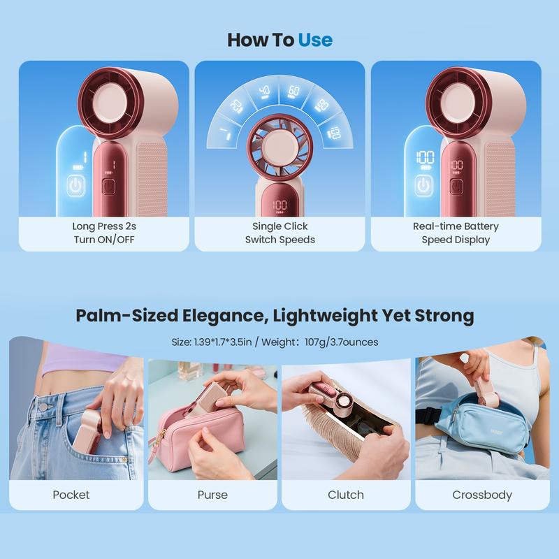 ❄️ Turbo Handheld Fan – 16900 RPM, 6 speeds, LED display