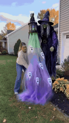 Green glowing Halloween garden display
