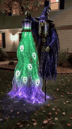 Purple glowing Halloween garden display